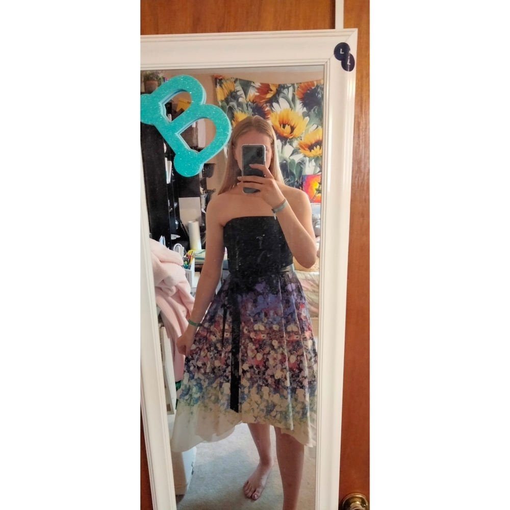 Women's multicolor strapless formal dress